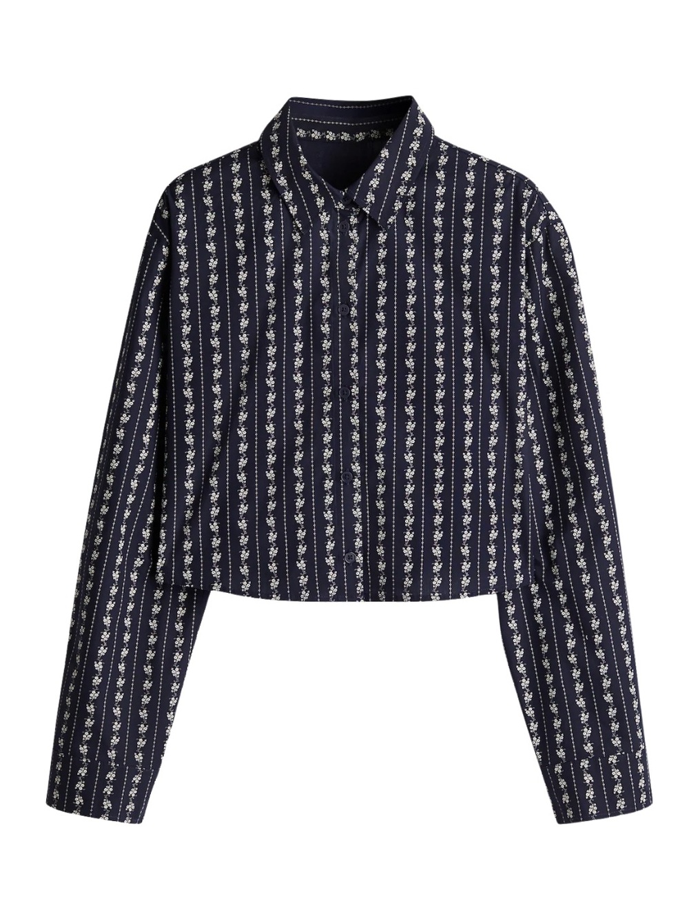 NWT H&M Striped Cotton Floral Cropped Tie Back Buttondown